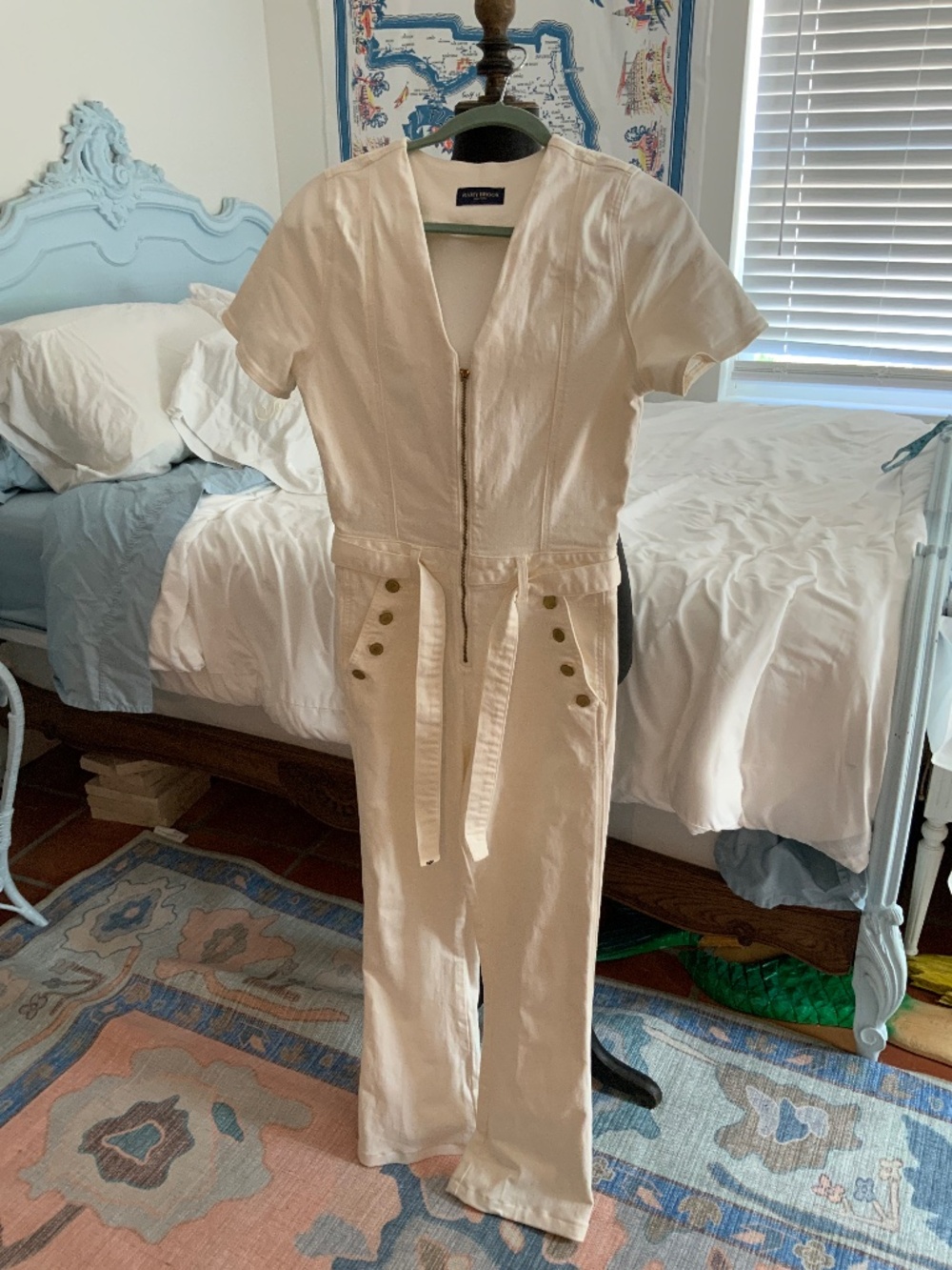 Ramy Brook Ivory Jumpsuit Preloved 27 Short Sleeves Fitted Flare Leg